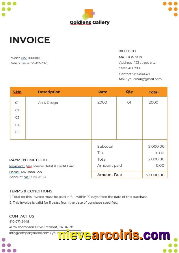 Photo Art Gallery Invoice